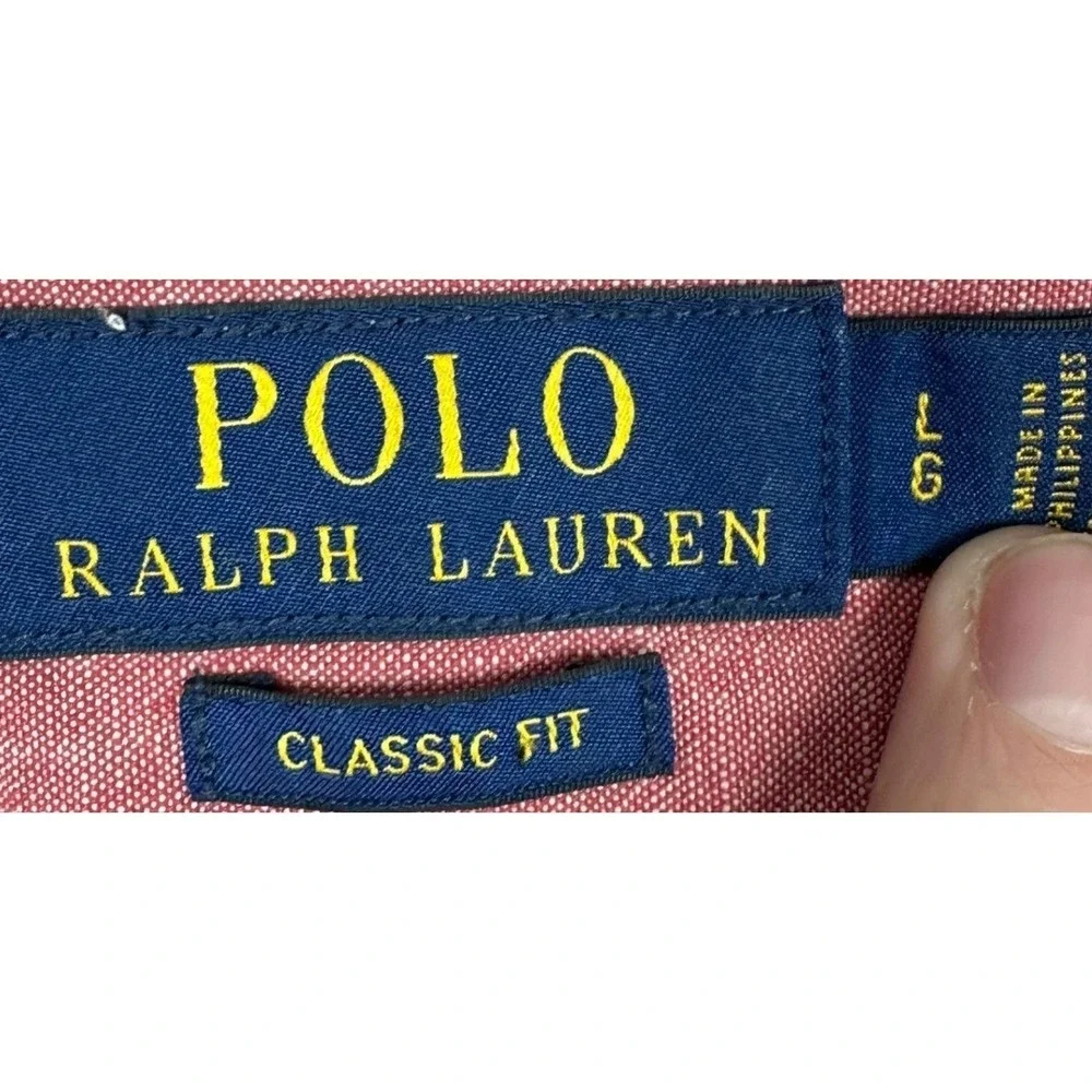 Polo Ralph Lauren Shirt Mens Large Red Classic Fit Buton Up Short Sleeve Pockets